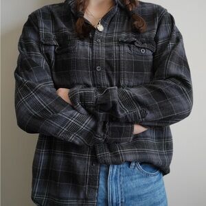 Men’s Plaid Flannel Shirt | Gray & Black Button-Up | Size M (Fits Women Too)